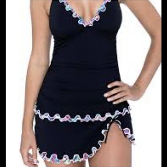 NWT Profile Gottex Black w/ Ruffle Trim Tankini Set Size 22 Top 16 Bottom - Picture 1 of 16
